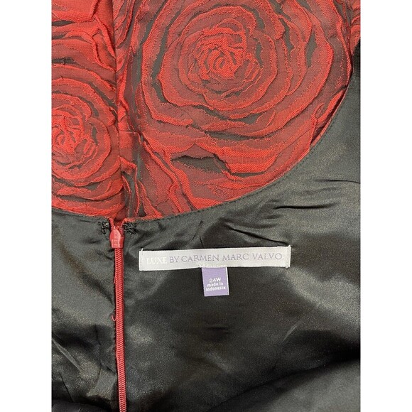 Red Womens 24W Midi Dress Rose Embossed Cocktail Holidays Luxe Carmen Marc Valvo - Picture 6 of 11